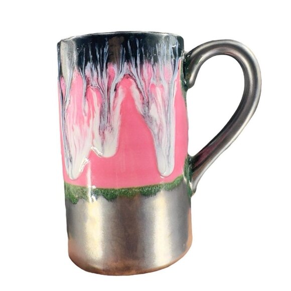 Studio Art Pottery Hand Made Single Drip Glaze Pottery Drinking Coffee Cup Mug - Picture 1 of 16